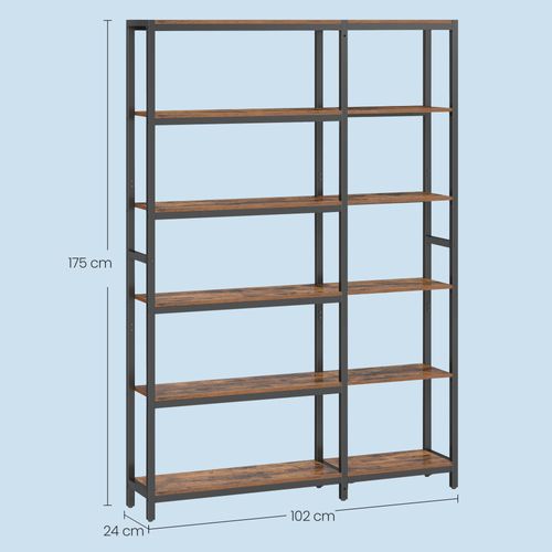 Étagère De Rangement à 6 Niveaux, Bibliothèque Moderne D’angle, Marron Et Noir