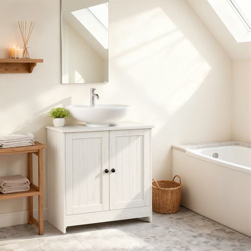 Meuble Sous Lavabo Toolless, Assemblage Rapide Sans Outils, Avec Étagère Réglable, Blanc