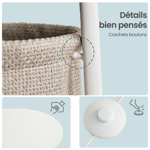 Lampe Sur Pied 3-en-1, Avec Table D’appoint, Panier En Tissu, Abat-jour Orientable, Acier, Blanc