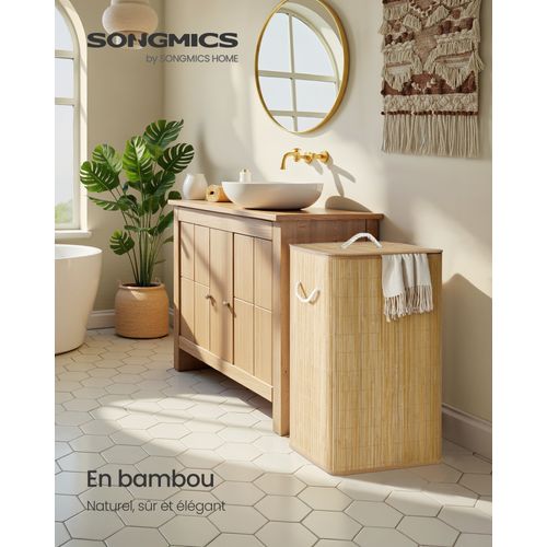 Panier à Linge Avec Couvercle, 90 L, Pliable, Sac Amovible Lavable En Machine, Couleur Naturelle