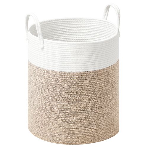 Panier à Linge, Volume 60 L, Corde En Coton, Avec Poignées, Blanc Et Gris