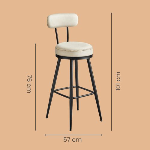 Tabourets De Bar, Lot De 2, Pivotants à 360°, Avec Dossier, En Pu, Hauteur 76 Cm, Crème