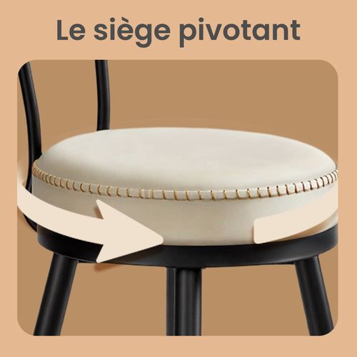 Tabourets De Bar, Lot De 2, Pivotants à 360°, Avec Dossier, En Pu, Hauteur 76 Cm, Crème