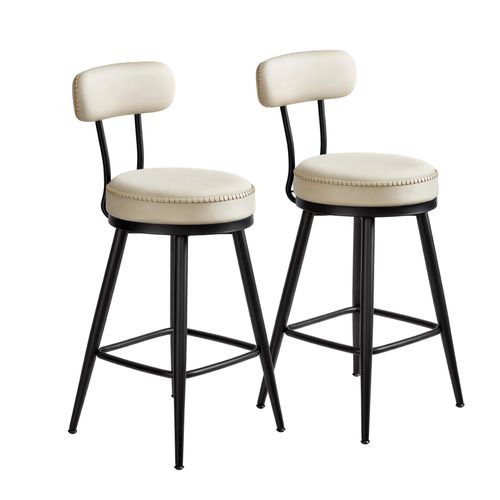 Tabourets De Bar, Lot De 2, Pivotants à 360°, Avec Dossier, En Pu, Hauteur 65 Cm, Crème
