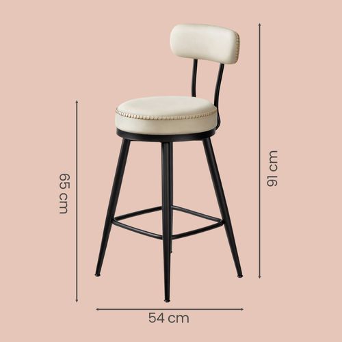 Tabourets De Bar, Lot De 2, Pivotants à 360°, Avec Dossier, En Pu, Hauteur 65 Cm, Crème