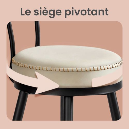 Tabourets De Bar, Lot De 2, Pivotants à 360°, Avec Dossier, En Pu, Hauteur 65 Cm, Crème