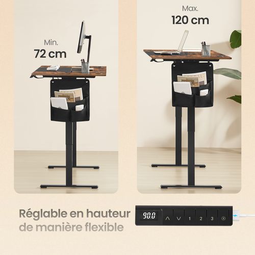Bureau Réglable En Hauteur, 180 X 80 Cm, Fonction Mémoire, Port USB-c, Marron Et Noir