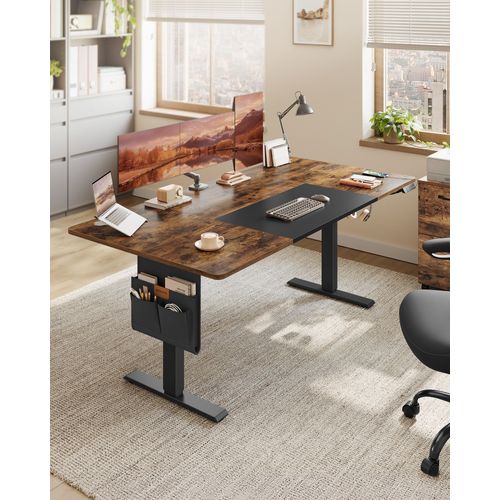 Bureau Réglable En Hauteur, 180 X 80 Cm, Fonction Mémoire, Port USB-c, Marron Et Noir