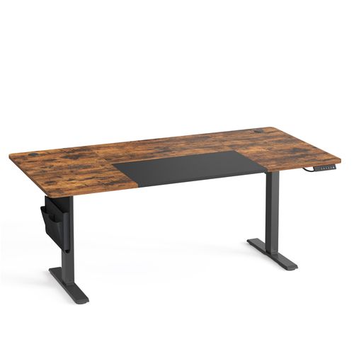 Bureau Réglable En Hauteur, 180 X 80 Cm, Fonction Mémoire, Port USB-c, Marron Et Noir