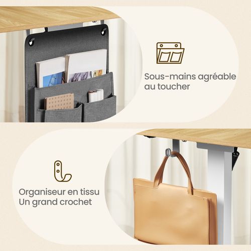 Bureau Réglable En Hauteur, 180 X 80 Cm, Fonction Mémoire, Port USB-c, Couleur Chêne Et Blanc