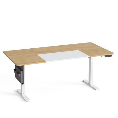 Bureau Réglable En Hauteur, 180 X 80 Cm, Fonction Mémoire, Port USB-c, Couleur Chêne Et Blanc