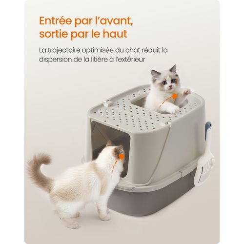 Grand Bac à Litière Pour Chat, Taille XXL,  Avec Pelle Et Brosse, Jusqu’à 15 Kg, Avoine Et Gris