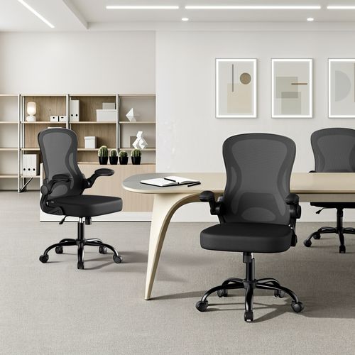 Chaise De Bureau Ergonomique, En Maille, Fonction Bascule, Accoudoirs Rabattables, Noir