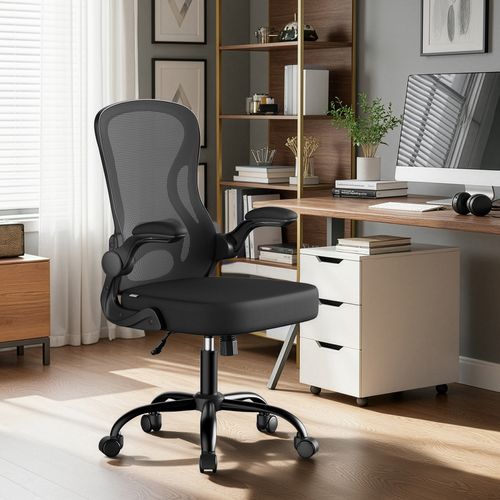 Chaise De Bureau Ergonomique, En Maille, Fonction Bascule, Accoudoirs Rabattables, Noir