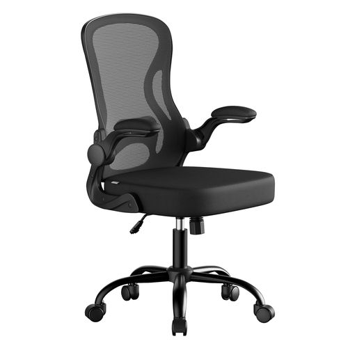 Chaise De Bureau Ergonomique, En Maille, Fonction Bascule, Accoudoirs Rabattables, Noir