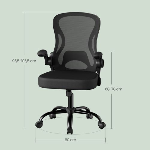 Chaise De Bureau Ergonomique, En Maille, Fonction Bascule, Accoudoirs Rabattables, Noir