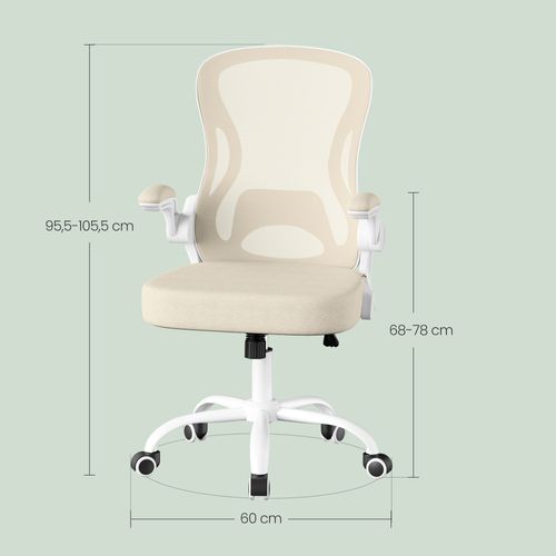 Fauteuil De Bureau Ergonomique Pivotante, Maille, Fonction Basculante, Rabattables, Beige Et Blanc