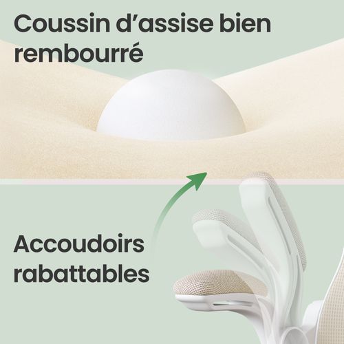 Fauteuil De Bureau Ergonomique Pivotante, Maille, Fonction Basculante, Rabattables, Beige Et Blanc