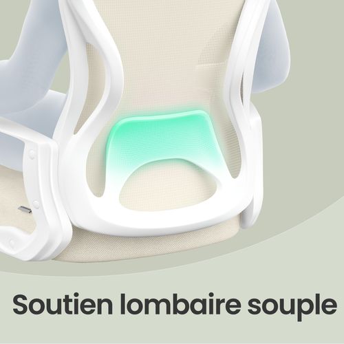 Chaise De Bureau Ergonomique, En Maille, Fonction Bascule, Accoudoirs, Beige Et Blanc