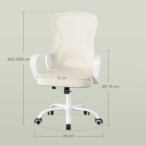 Chaise De Bureau Ergonomique, En Maille, Fonction Bascule, Accoudoirs, Beige Et Blanc