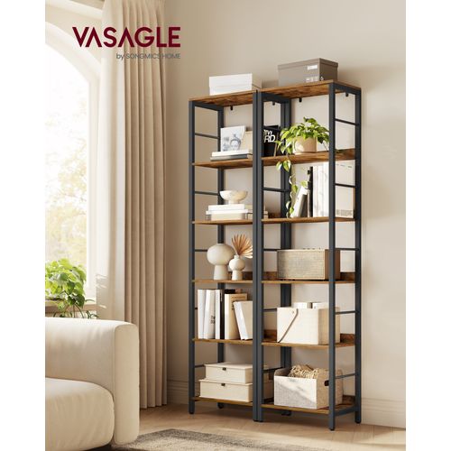 Étagère Sur 6 Niveaux, Meuble De Rangement, 30 X 40 X 178 Cm, Avec Panneaux Arrière, Marron Et Noir
