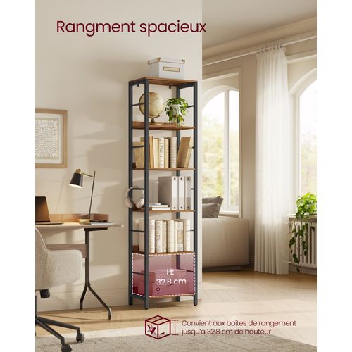 Étagère Sur 6 Niveaux, Meuble De Rangement, 30 X 40 X 178 Cm, Avec Panneaux Arrière, Marron Et Noir