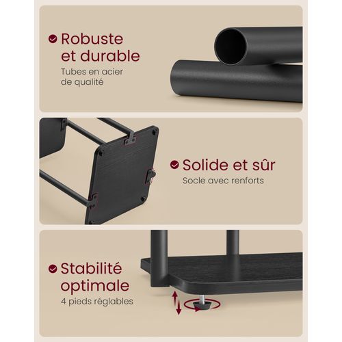 Lampadaire Sur Pied, Avec 3 Étagères, Ampoule LED Et Interrupteur, Abat-jour En Tissu, Noir