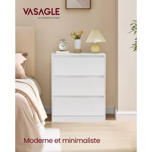 Commode Chambre 3 Tiroirs, Armoire De Rangement, Meuble à Vêtements, 40 X 60 X 75 Cm, Blanc Neige