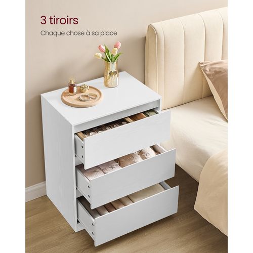 Commode Chambre 3 Tiroirs, Armoire De Rangement, Meuble à Vêtements, 40 X 60 X 75 Cm, Blanc Neige