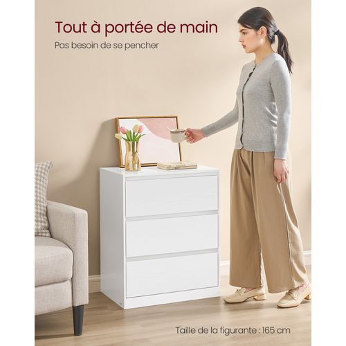 Commode Chambre 3 Tiroirs, Armoire De Rangement, Meuble à Vêtements, 40 X 60 X 75 Cm, Blanc Neige