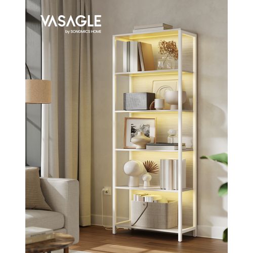 Bibliothèque LED à 6 Niveaux, Étagère à Lumière Réglable, 30,3 X 60 X 178,6 Cm,beige