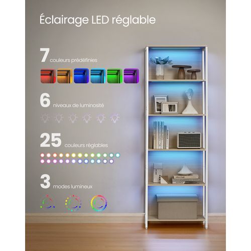 Bibliothèque LED à 6 Niveaux, Étagère à Lumière Réglable, 30,3 X 60 X 178,6 Cm,beige