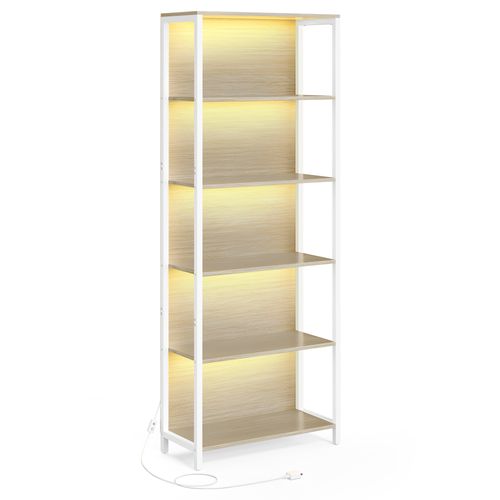 Bibliothèque LED à 6 Niveaux, Étagère à Lumière Réglable, 30,3 X 60 X 178,6 Cm,beige