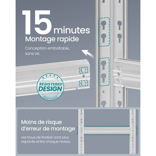 Étagère De Rangement Charge Lourde, 50 X 100 X 200 Cm, Capacité De Charge Jusqu’à 875 Kg, Argent