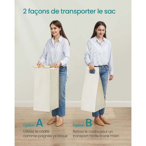 Panier à Linge, Avec 3 Compartiments, En Bambou, Avec Étagère, 3 X 50 L, 94 X 33 X 98 Cm, Blanc