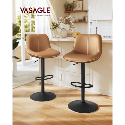 Lot De 2 Tabourets De Bar, Pivotants, Réglables En Hauteur, Dossier Ergonomique, Pu, Marron Caramel