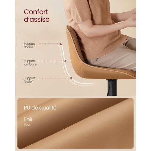 Lot De 2 Tabourets De Bar, Pivotants, Réglables En Hauteur, Dossier Ergonomique, Pu, Marron Caramel