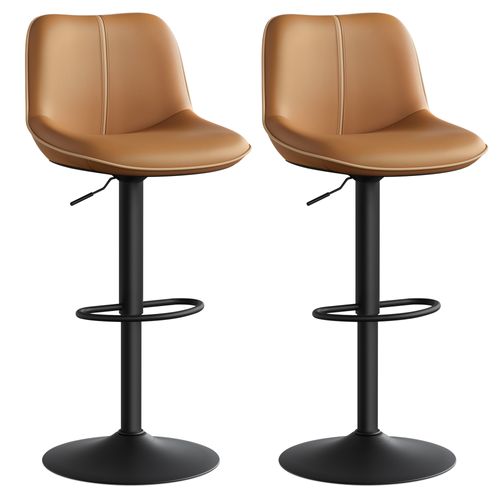 Lot De 2 Tabourets De Bar, Pivotants, Réglables En Hauteur, Dossier Ergonomique, Pu, Marron Caramel