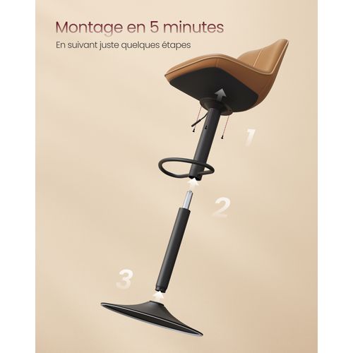 Lot De 2 Tabourets De Bar, Pivotants, Réglables En Hauteur, Dossier Ergonomique, Pu, Marron Caramel