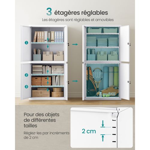 Armoire De Garage à 5 Étagères Avec 4 Portes,étagères Réglables, En Métal, Blanc Mat