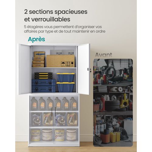 Armoire De Garage à 5 Étagères Avec 4 Portes,étagères Réglables, En Métal, Blanc Mat