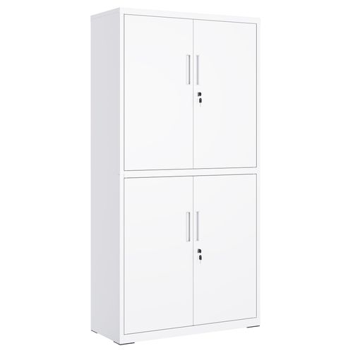 Armoire De Garage à 5 Étagères Avec 4 Portes,étagères Réglables, En Métal, Blanc Mat