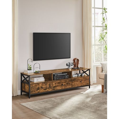 Meuble TV Pour Télévision Jusqu'à 80 Pouces, 3 Tiroirs En Tissu, 3 Étagères, 178 X 40 X 50 Cm
