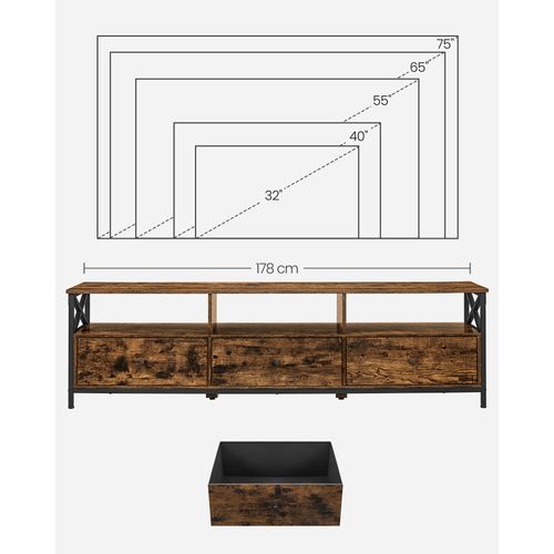 Meuble TV Pour Télévision Jusqu'à 80 Pouces, 3 Tiroirs En Tissu, 3 Étagères, 178 X 40 X 50 Cm