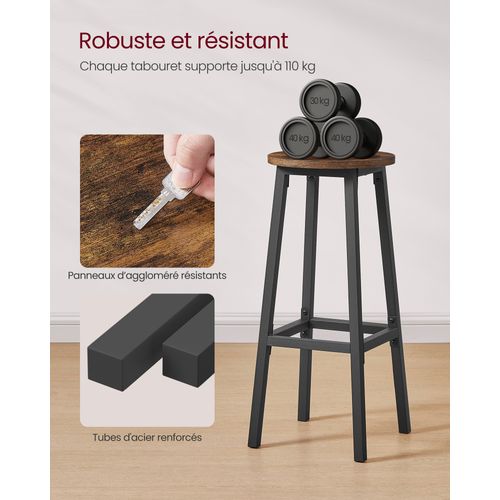 Tabourets De Bar, Lot De 4, Siège Haut, Hauteur 74 Cm, Repose-pieds, Marron Et Noir