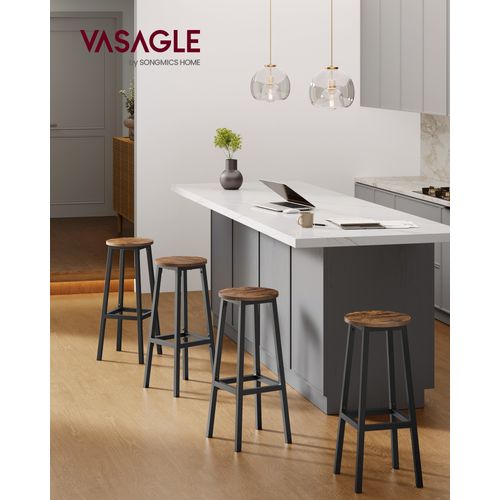 Tabourets De Bar, Lot De 4, Siège Haut, Hauteur 74 Cm, Repose-pieds, Marron Et Noir