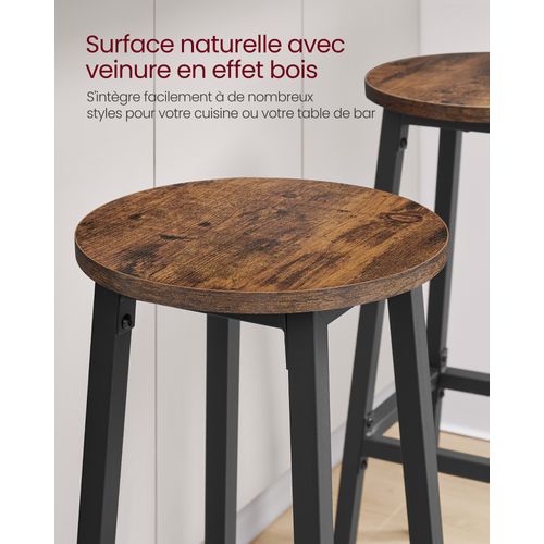 Tabourets De Bar, Lot De 4, Siège Haut, Hauteur 74 Cm, Repose-pieds, Marron Et Noir
