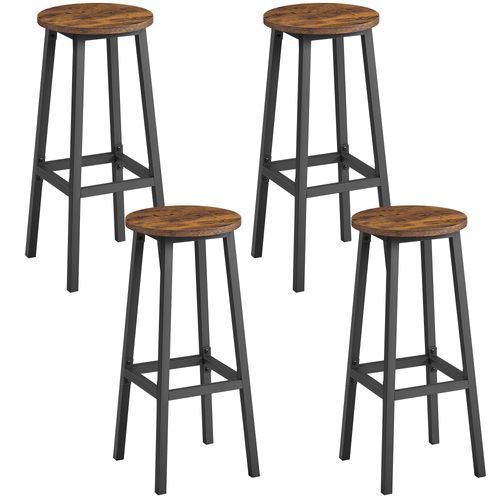 Tabourets De Bar, Lot De 4, Siège Haut, Hauteur 74 Cm, Repose-pieds, Marron Et Noir