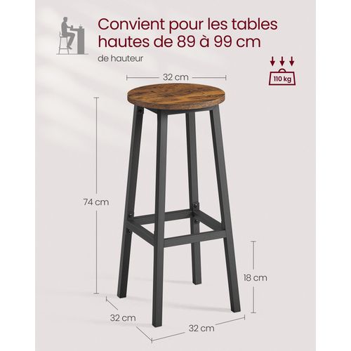Tabourets De Bar, Lot De 4, Siège Haut, Hauteur 74 Cm, Repose-pieds, Marron Et Noir