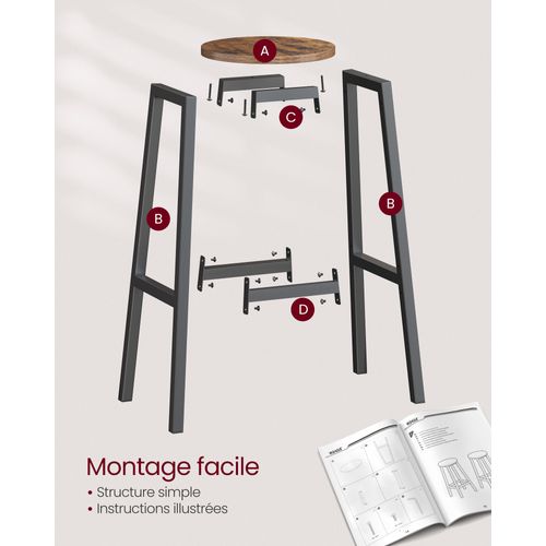 Tabourets De Bar, Lot De 4, Siège Haut, Hauteur 74 Cm, Repose-pieds, Marron Et Noir